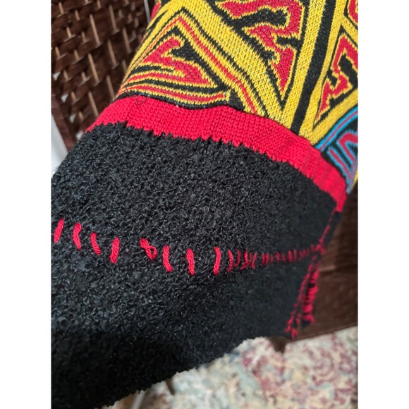 Boho Turtleneck‎ Sweater M Black Knit Pullover Geometric Colorful Design - Picture 4 of 12